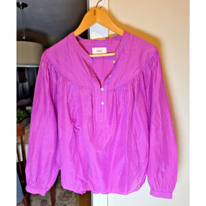 Xirena Violet Orchid Silk Cotton Henley Blouse Top Womens Large L Casual Chic